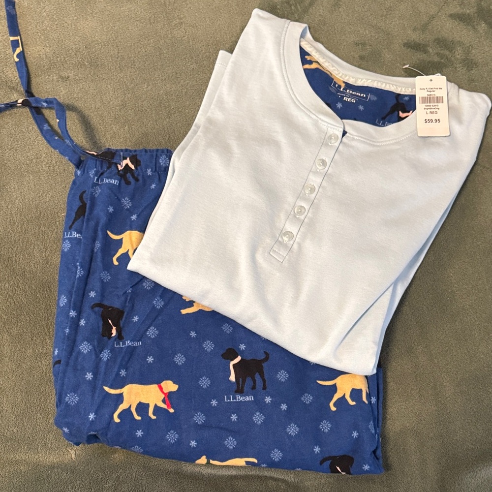 L.L. Bean Pajama Set - Large - Light Blue and Navy - NWT